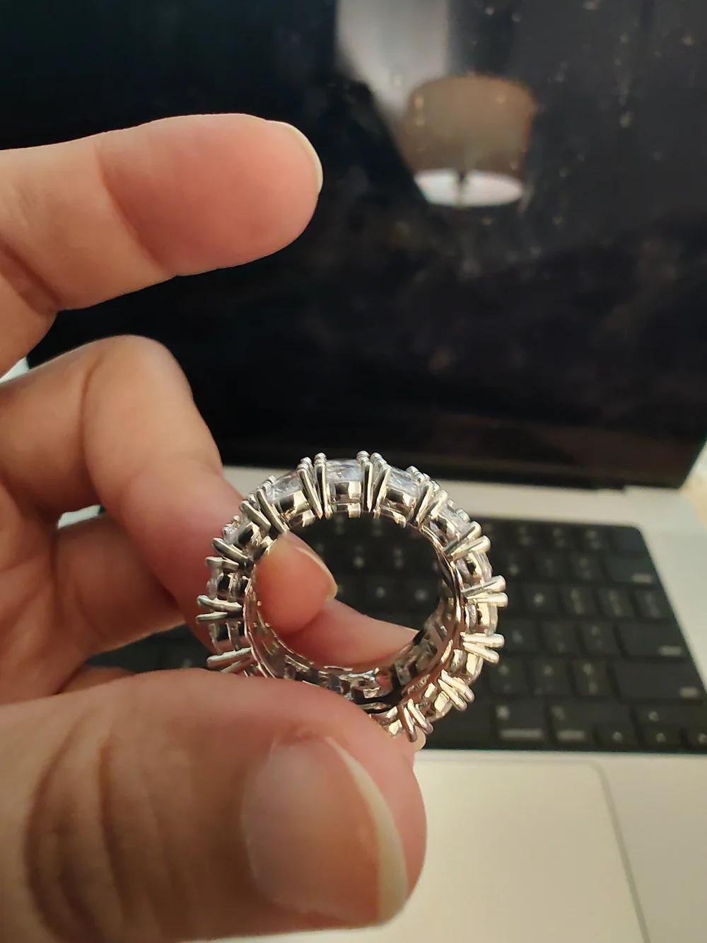 Elegant Silver-Tone Crystal Eternity Band